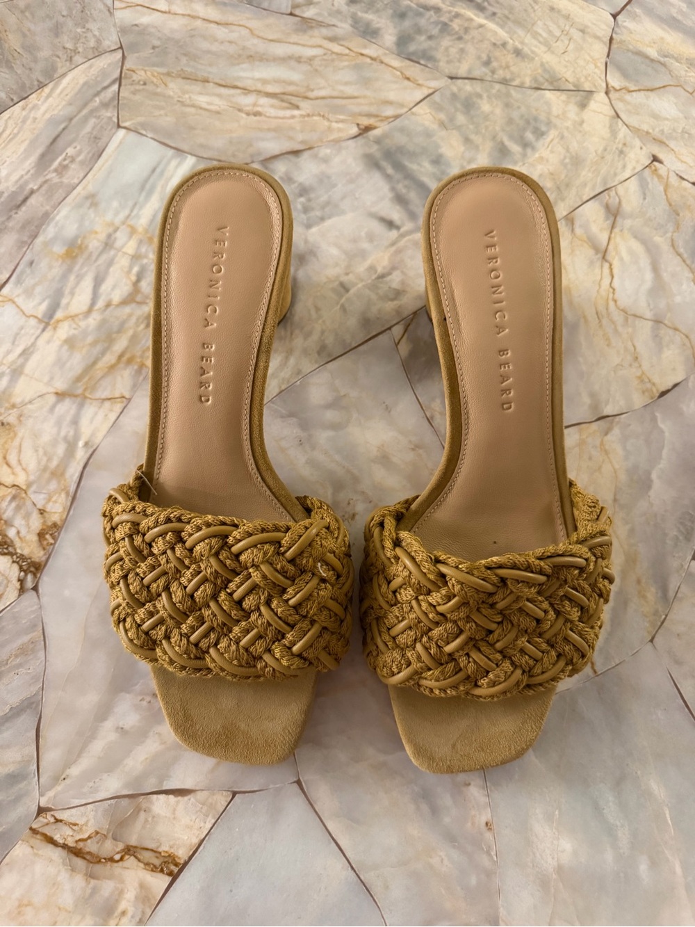 Veronica Beard Braided Slide Mules in Mustard Yellow